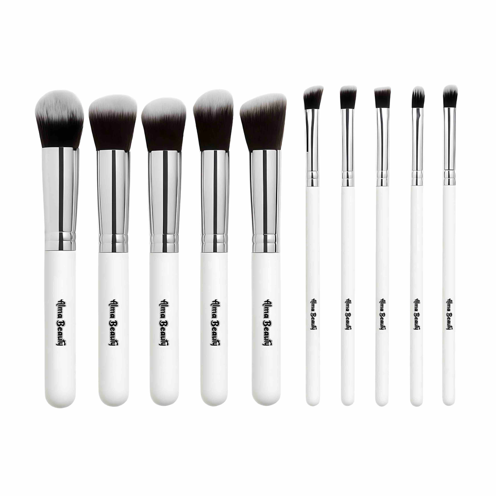KIT DE BROCHAS KABUKI BLANCAS X10 UNIDADES ALMA BEAUTY