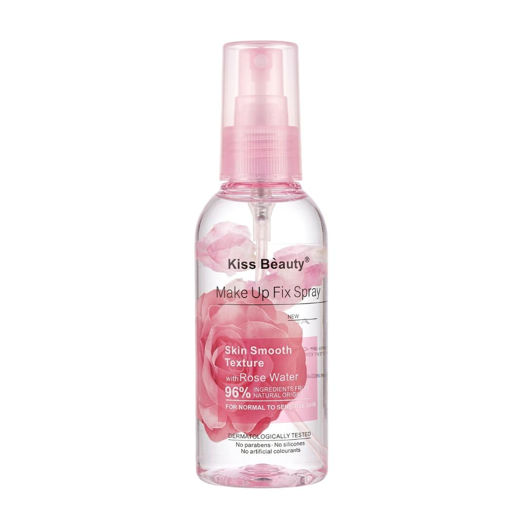 SPRAY FIJADOR DE MAQUILLAJE CON AGUA DE ROSAS KISS BEAUTY