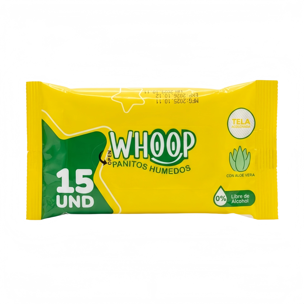 PAÑITOS HÚMEDOS CON ALOE VERA WHOOP X15 UNIDADES