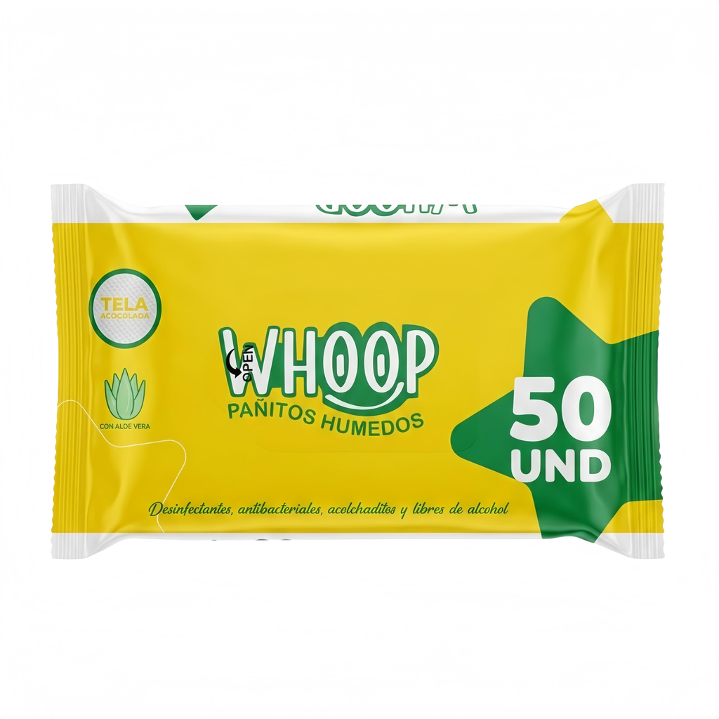PAÑITOS HÚMEDOS CON ALOE VERA WHOOP X50 UNIDADES*